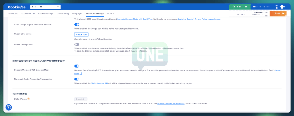 Nastavenie UET Consent Mode v CookieYes