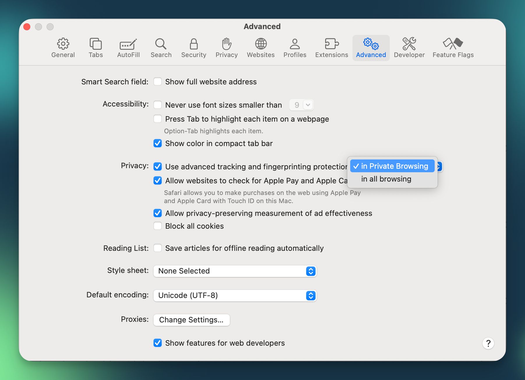 Advanced Tracking and Fingerprinting Protection v Safari